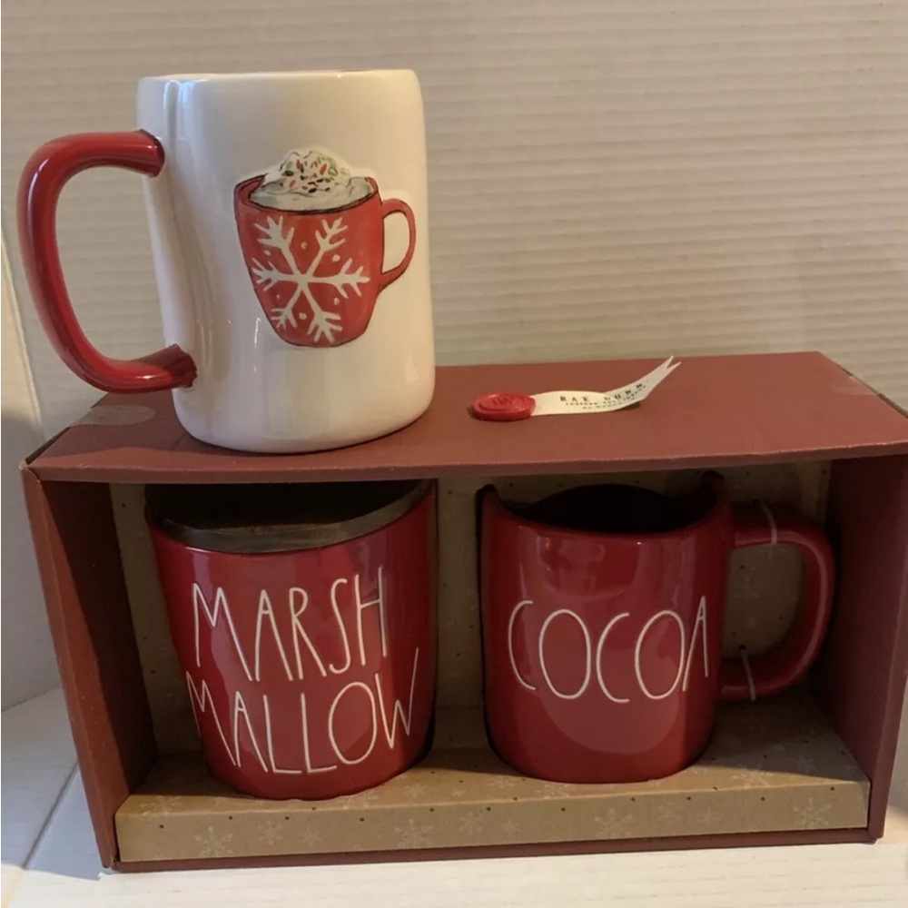 Rae Dunn Mug Double Sided Hot Cocoa Marshmallow Wood Cellar Set Coco Christmas